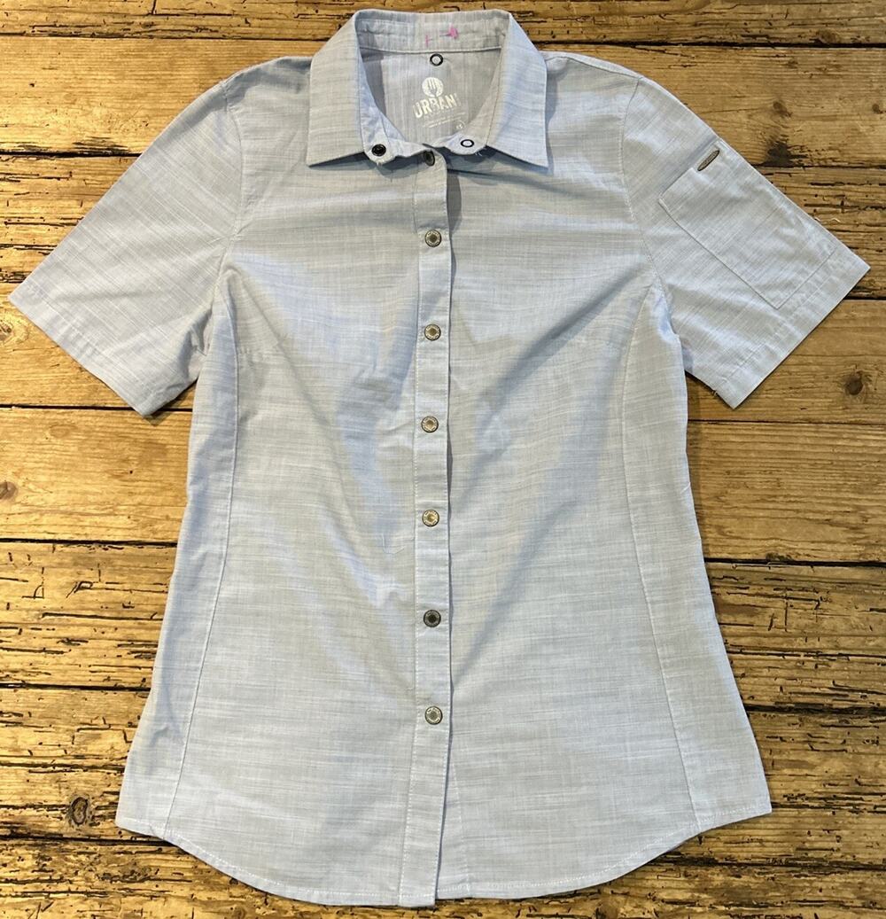Chef Works Urban Collection Women’s Blue Button Up Short Sleeve Shirt Size XS